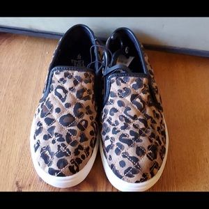 Time & Tru leopard print memory foam slip ons.